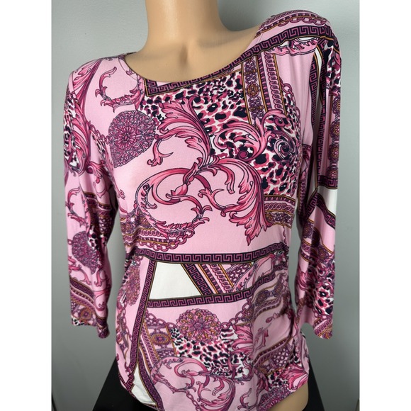 Peter Nygard Tops - Peter NyGard Womens Medium Top Pink 3/4 Sleeve Chic Colorful Stretch Thin Y2K